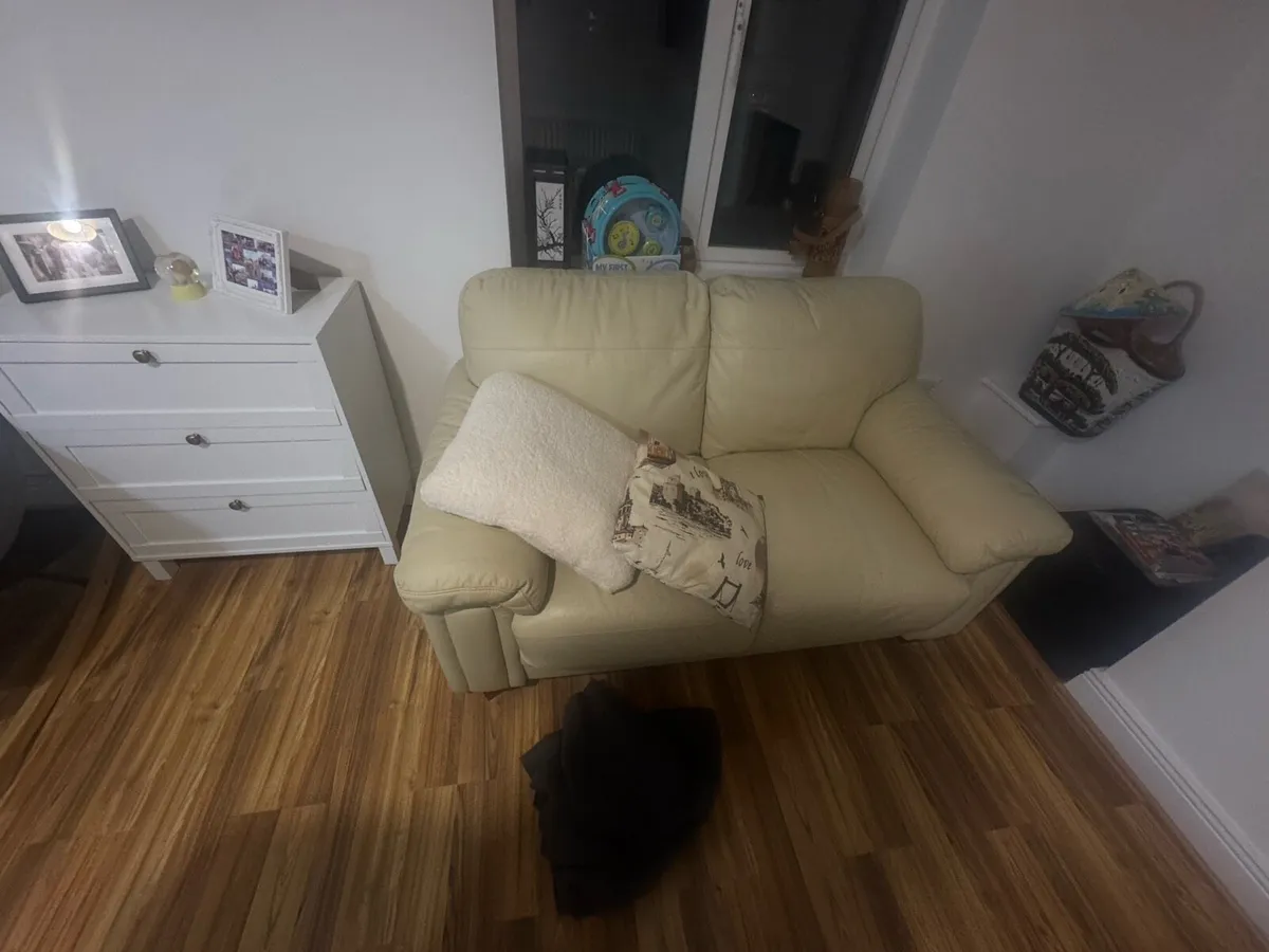 2 Cream Leather Sofas – €350 ONO - Image 2