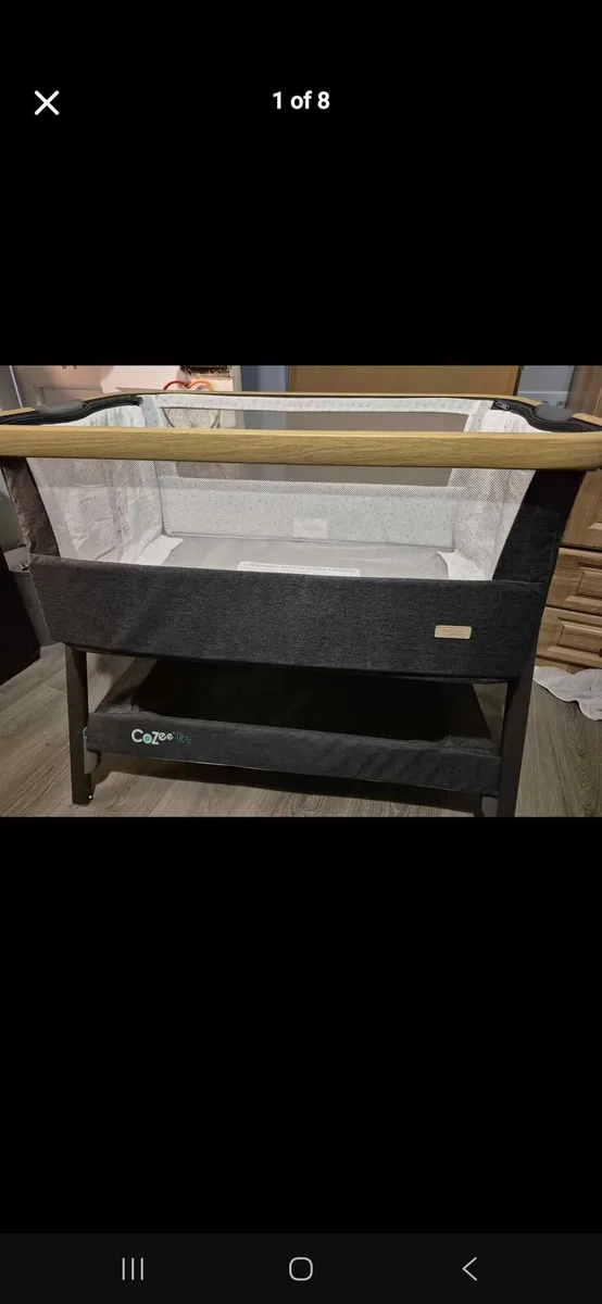 Tutti Bambini Cozee Bedside Crib - Oak & Charcoal - Image 1