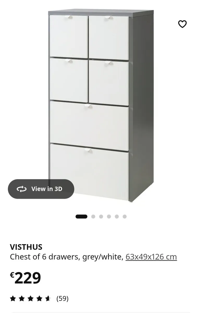 VISTHUS
Chest of 6 drawers, grey/white, 63x49x126 - Image 3