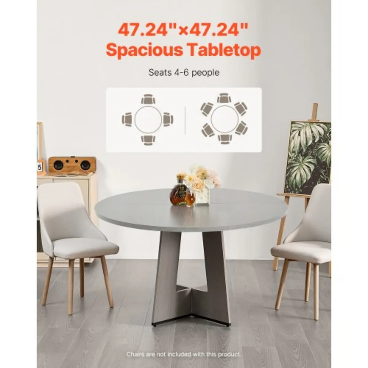Round Dining Table, 47 inch Wood Table for 4-6 Per - Image 2