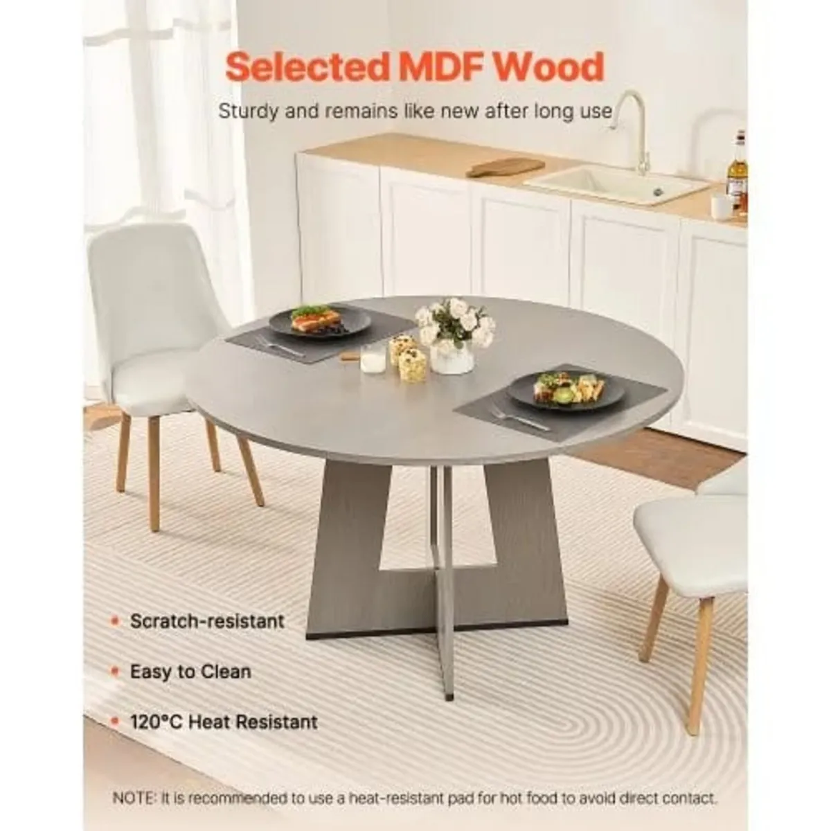 Round Dining Table, 47 inch Wood Table for 4-6 Per - Image 3
