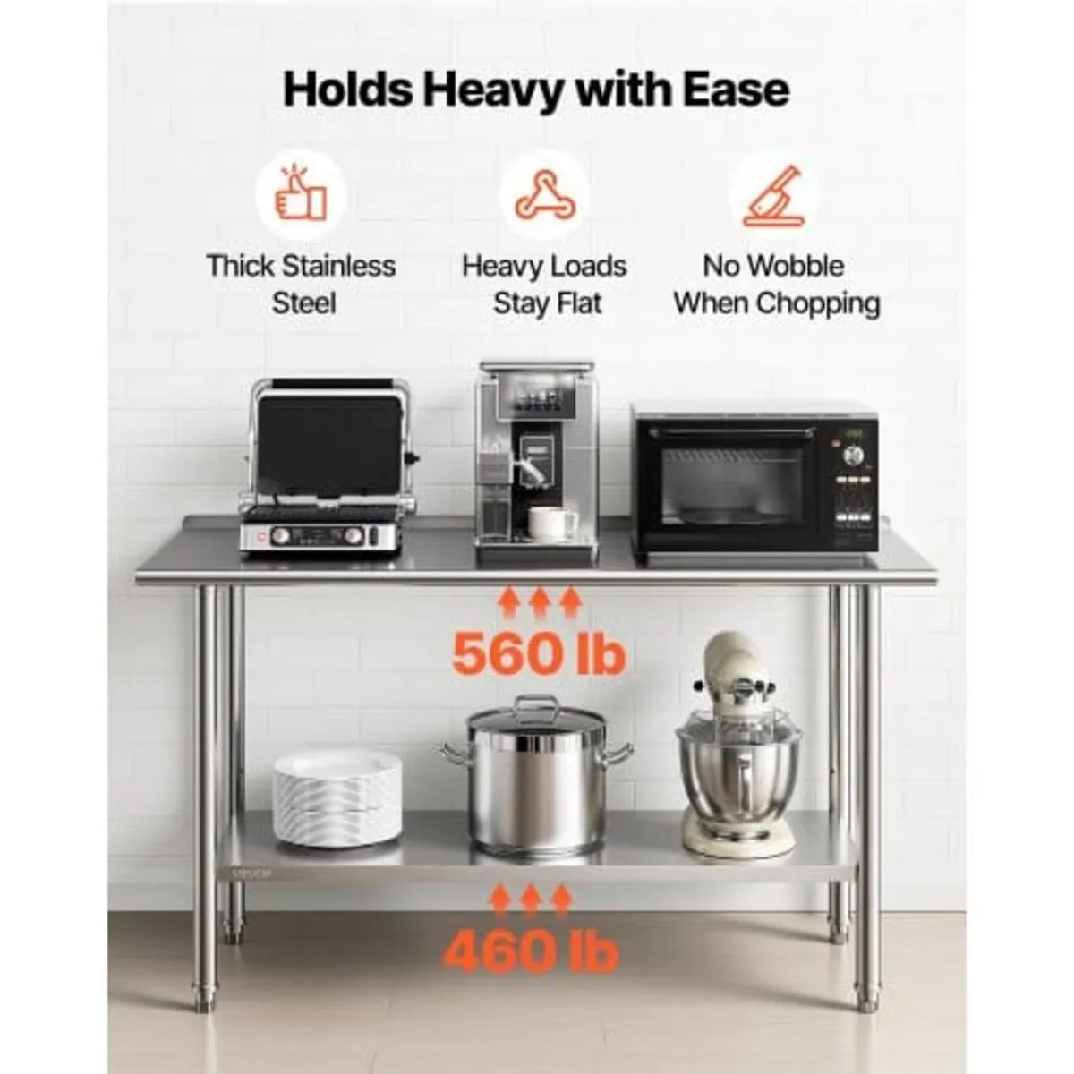 Stainless Steel Work Table, 61x152 cm Food Prep Ta - Image 2