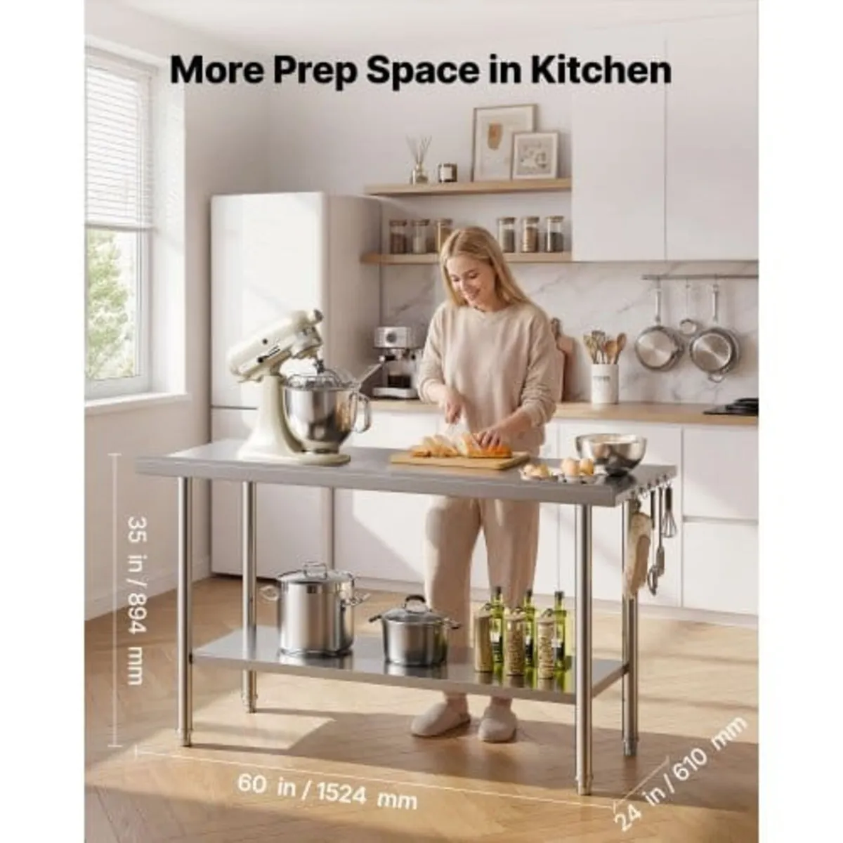 Stainless Steel Work Table, 61x152 cm Food Prep Ta - Image 3