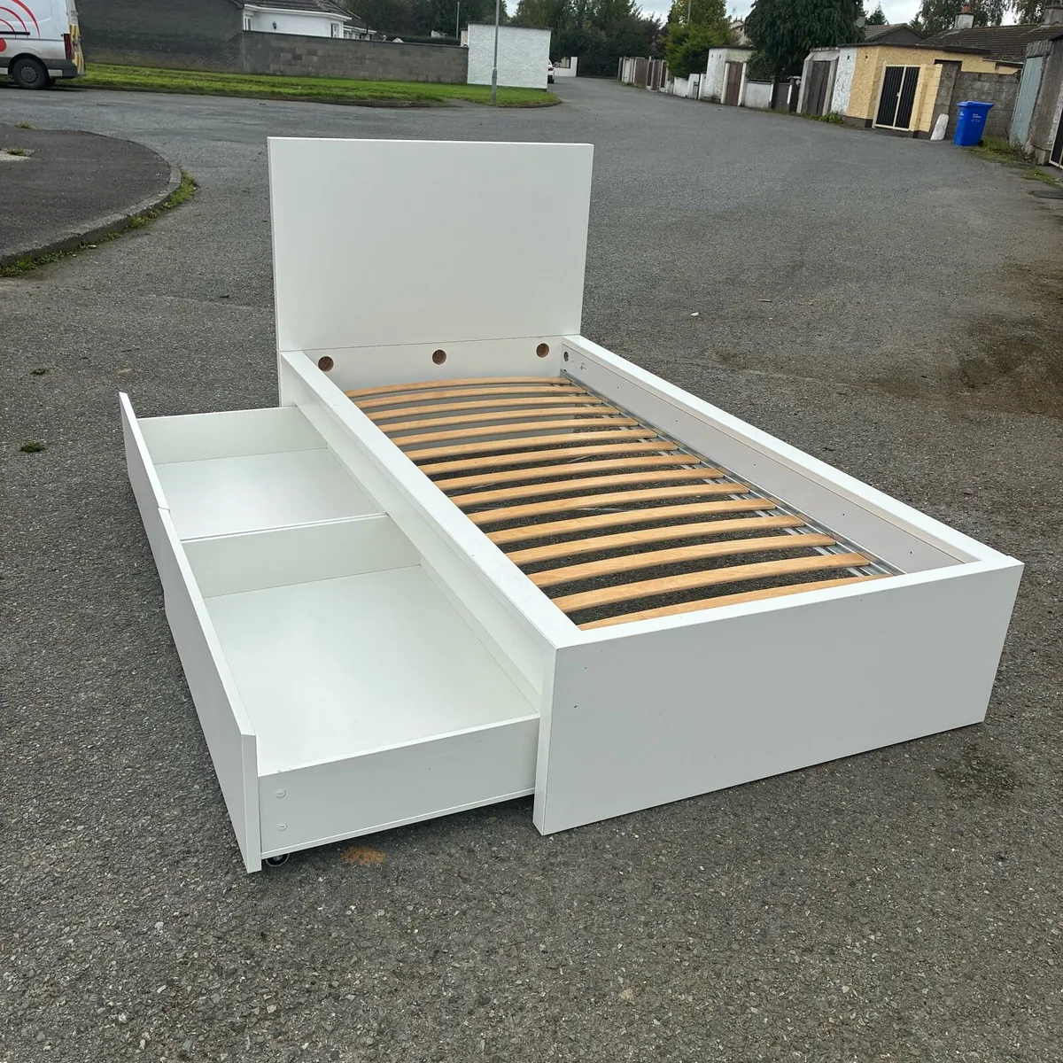 White single frame bed with 2 large Drawers - Image 1