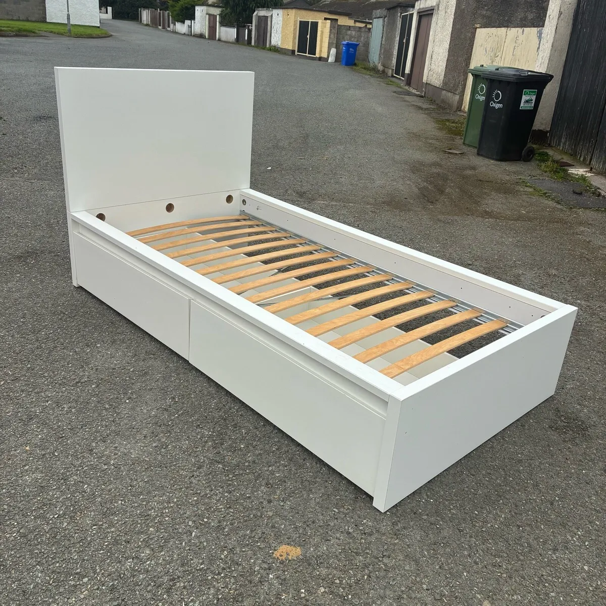 White single frame bed with 2 large Drawers - Image 2
