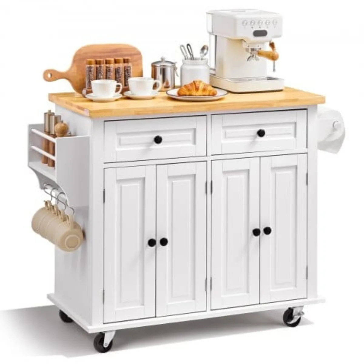 Kitchen Island Cart with Solid Wood Top, 90 cm Wid - Image 1
