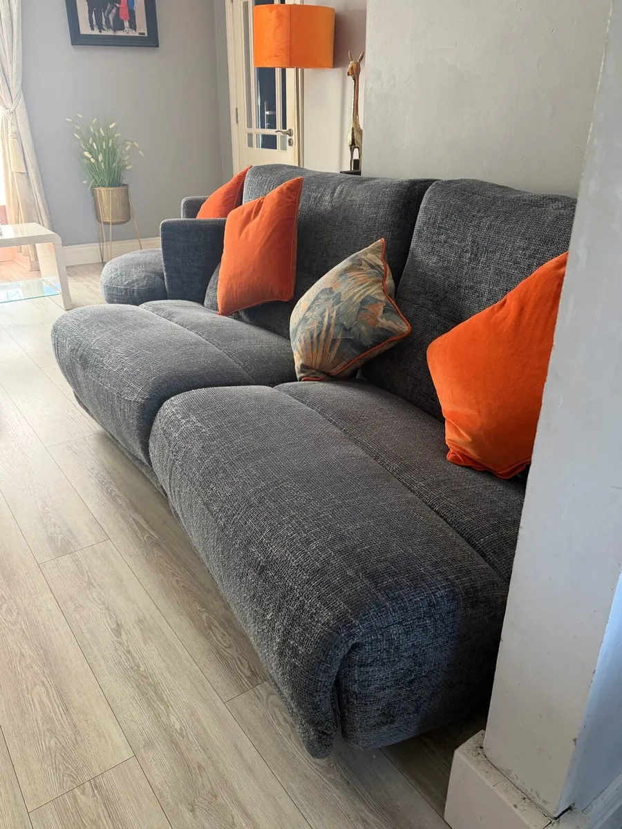 Grey/Blue electric recliner sofa with swivel chair - Image 1
