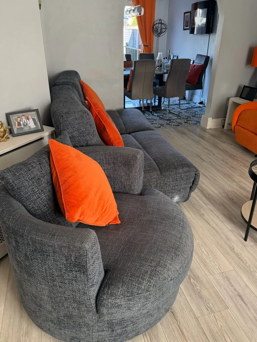 Grey/Blue electric recliner sofa with swivel chair - Image 2
