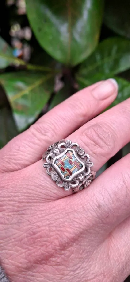 Antique C.1820 Silver Enamel Ring - Image 2