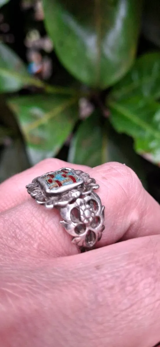 Antique C.1820 Silver Enamel Ring - Image 3