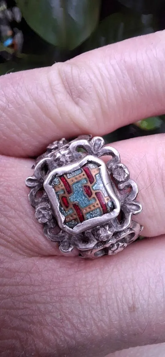 Antique C.1820 Silver Enamel Ring - Image 1