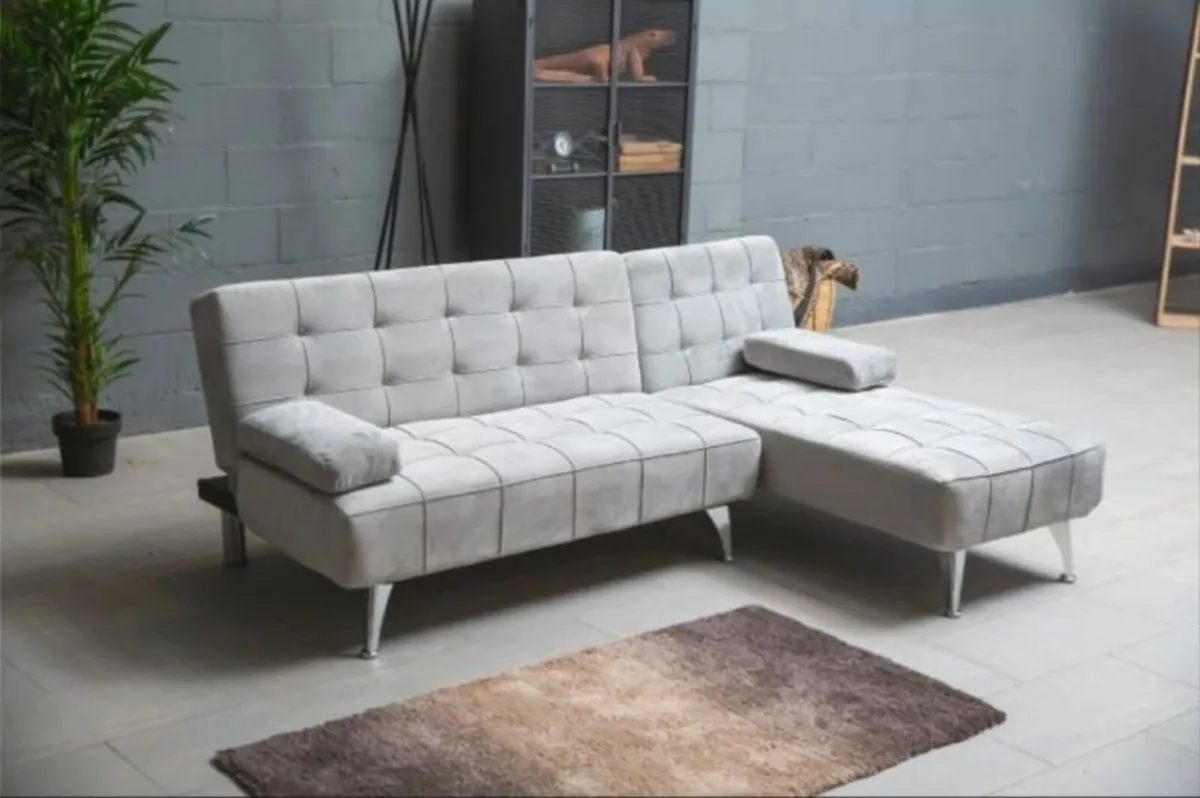 Grey Velvet Nordic Comfort Chaise Sofa, 198cm - Image 1