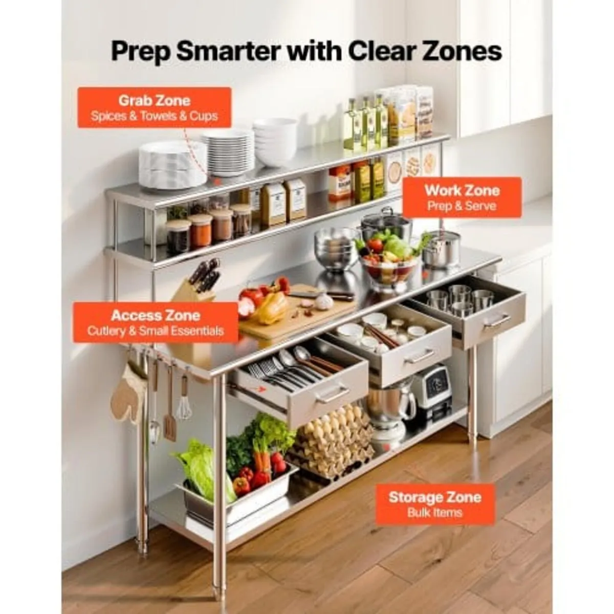 Stainless Steel Work Table, 61x183 cm Food Prep Ta - Image 3