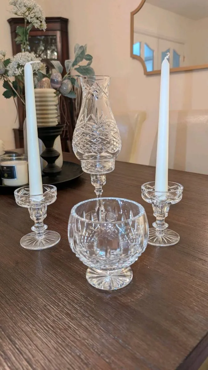 Crystal Hurricane Lamp and Candle Holders - Image 1