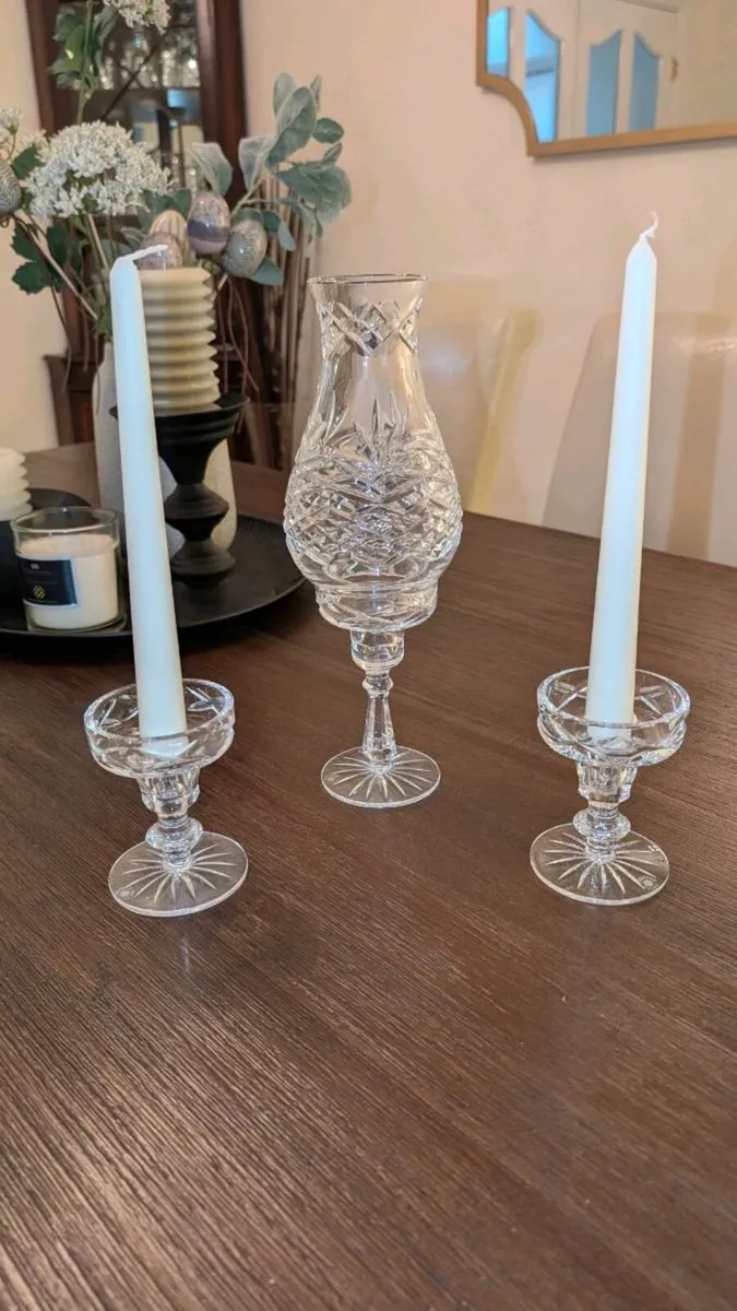 Crystal Hurricane Lamp and Candle Holders - Image 2