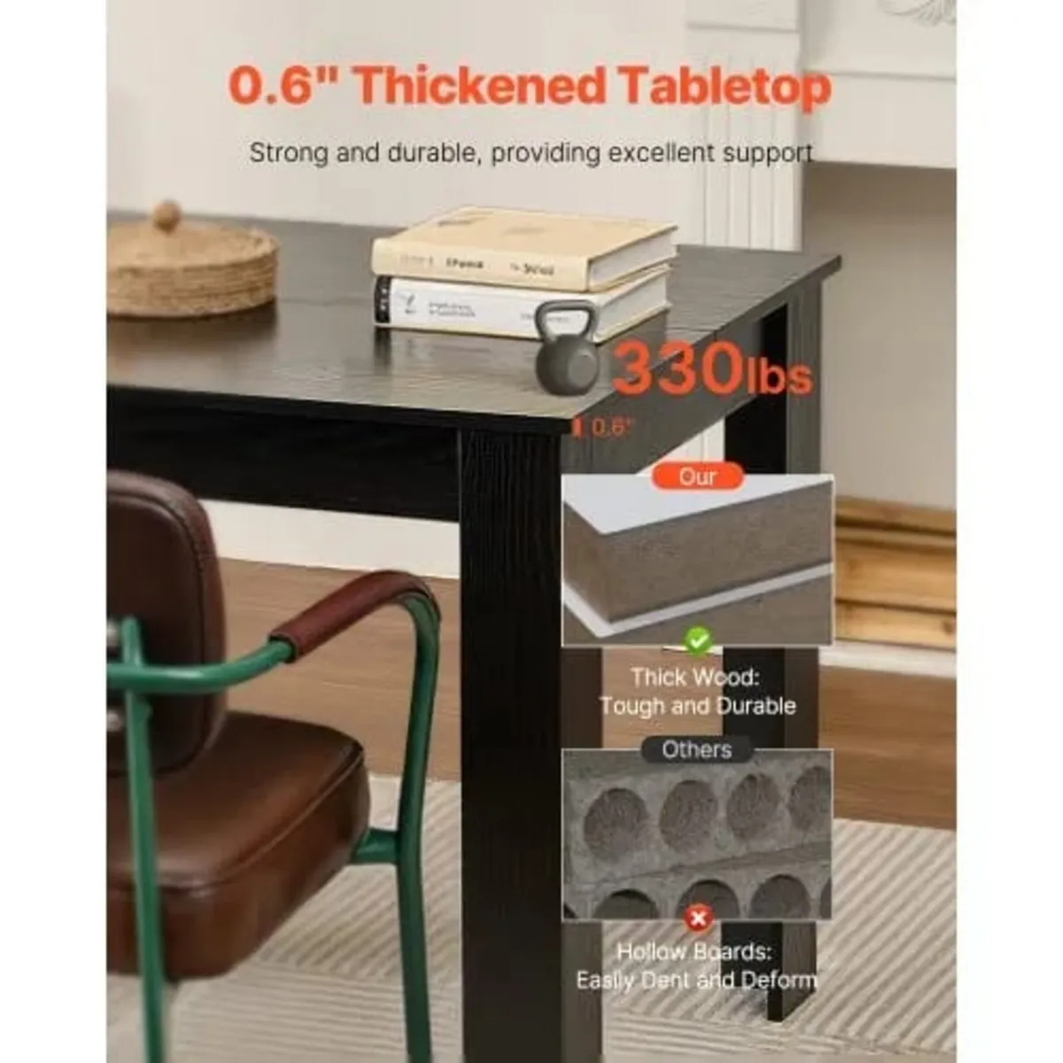 Rectangle Dining Table, 63 inch Length Large Wood - Image 2
