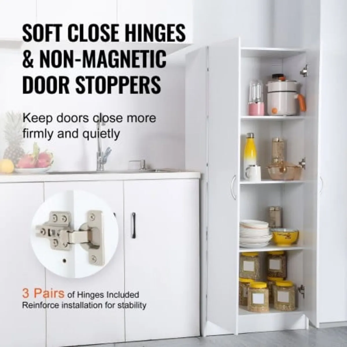 Kitchen Pantry Cabinet, 60" Tall Food Pantry Stora - Image 4