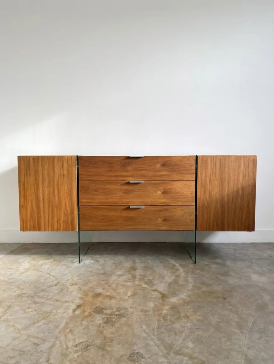 Vintage Mid Century Walnut & Glass Sideboard - Image 3