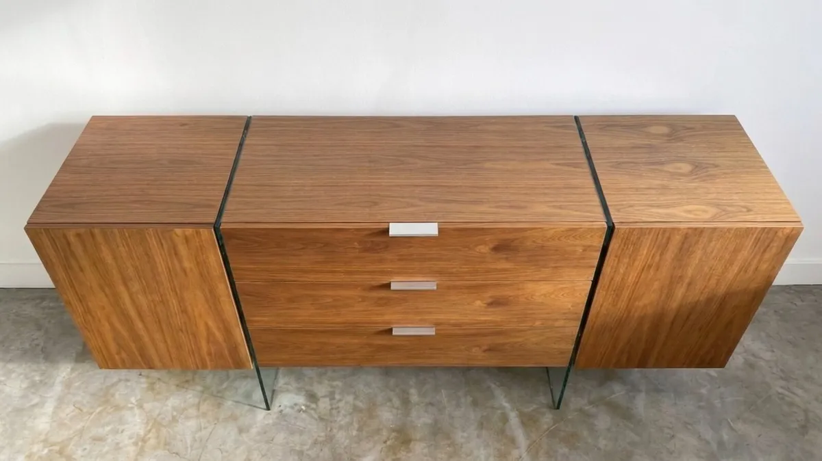 Vintage Mid Century Walnut & Glass Sideboard - Image 4