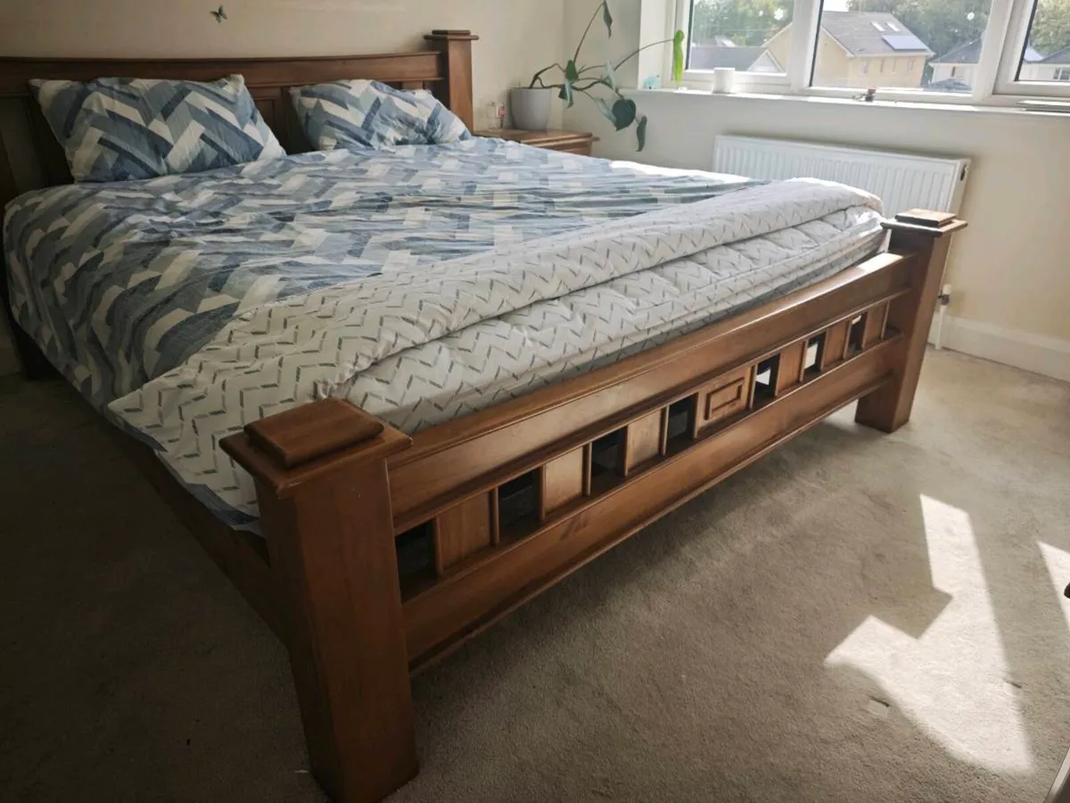 Superking bed frame + mattress +bedside - Image 1