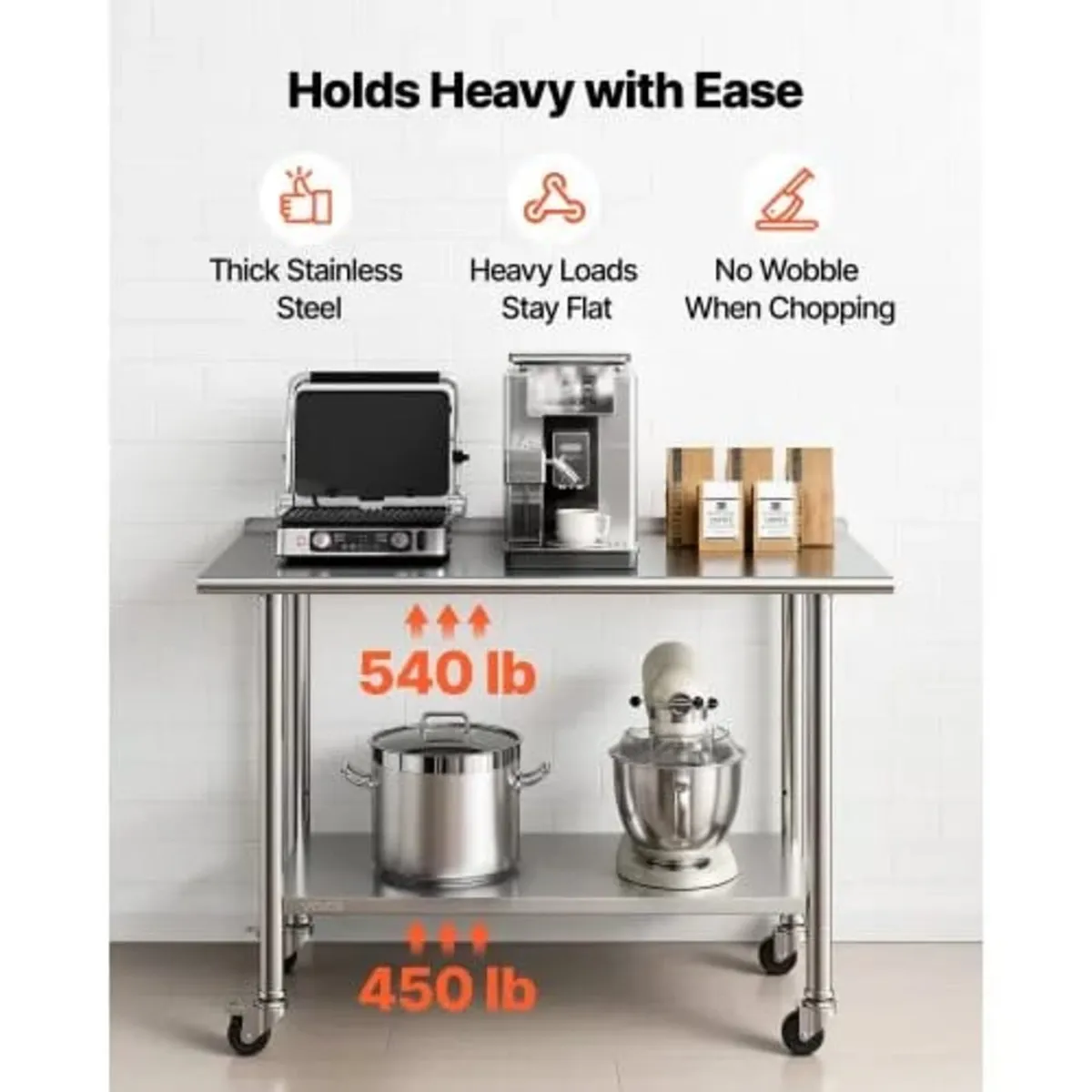 Stainless Steel Work Table, 61x122 cm Food Prep Ta - Image 3
