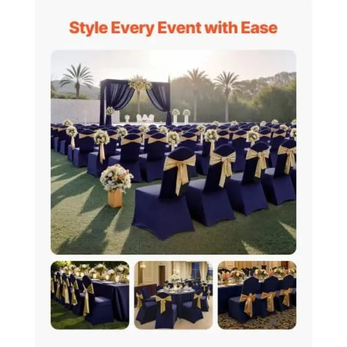 50 Pcs Navy Blue Chair Covers, Polyester Spandex C - Image 2