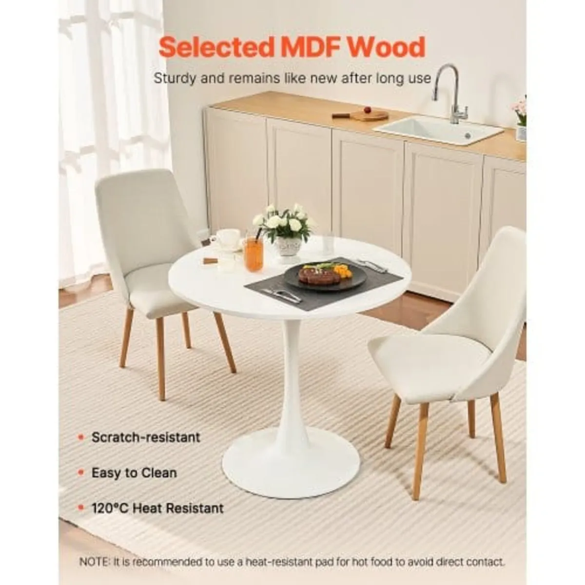 Round Dining Table, 31.5 in Wood Table for 2-4 Per - Image 3
