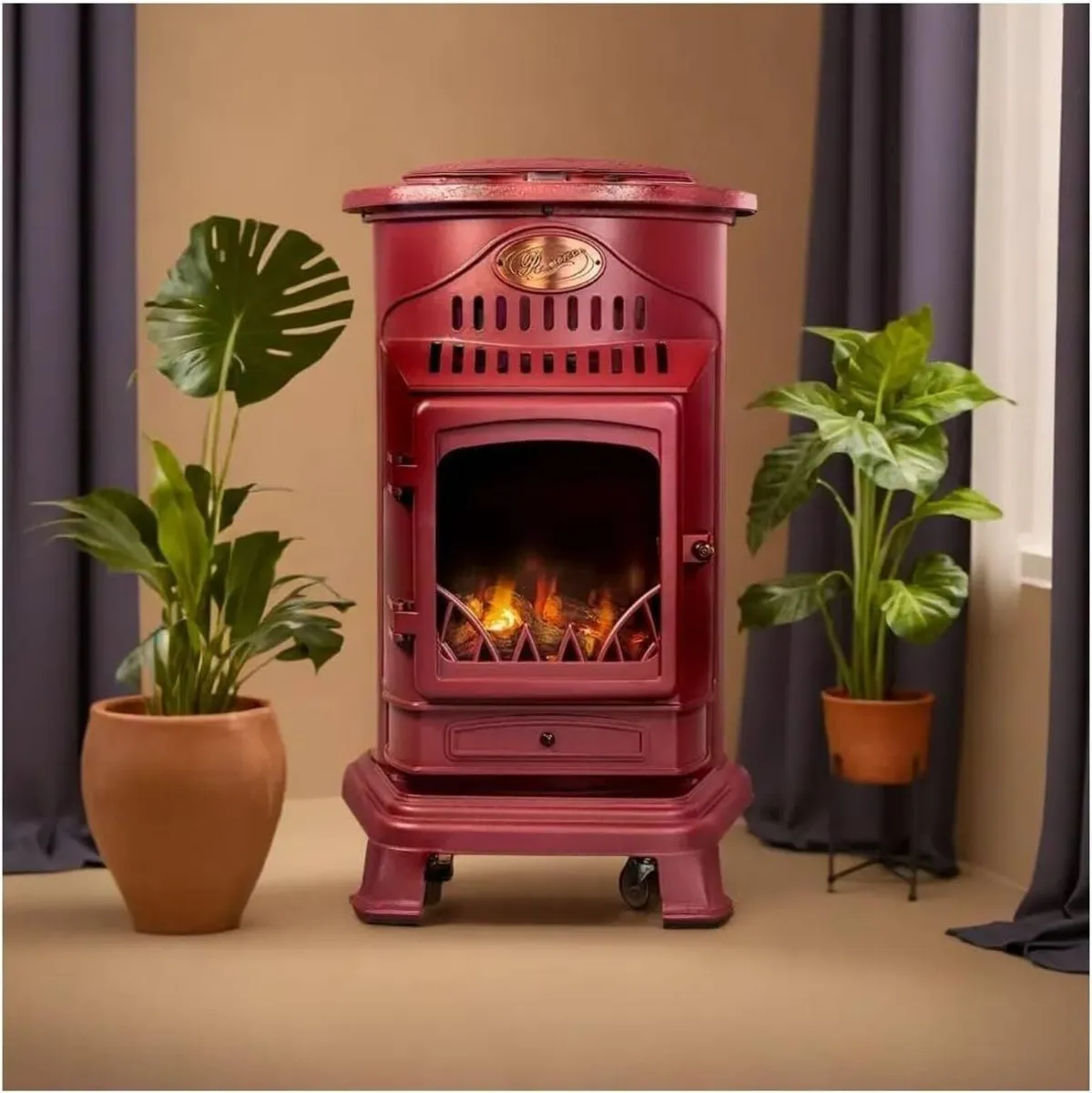 🔥 PROVENCE BURGUNDY MOBILE GAS FIRE – 3.4kW REAL - Image 1