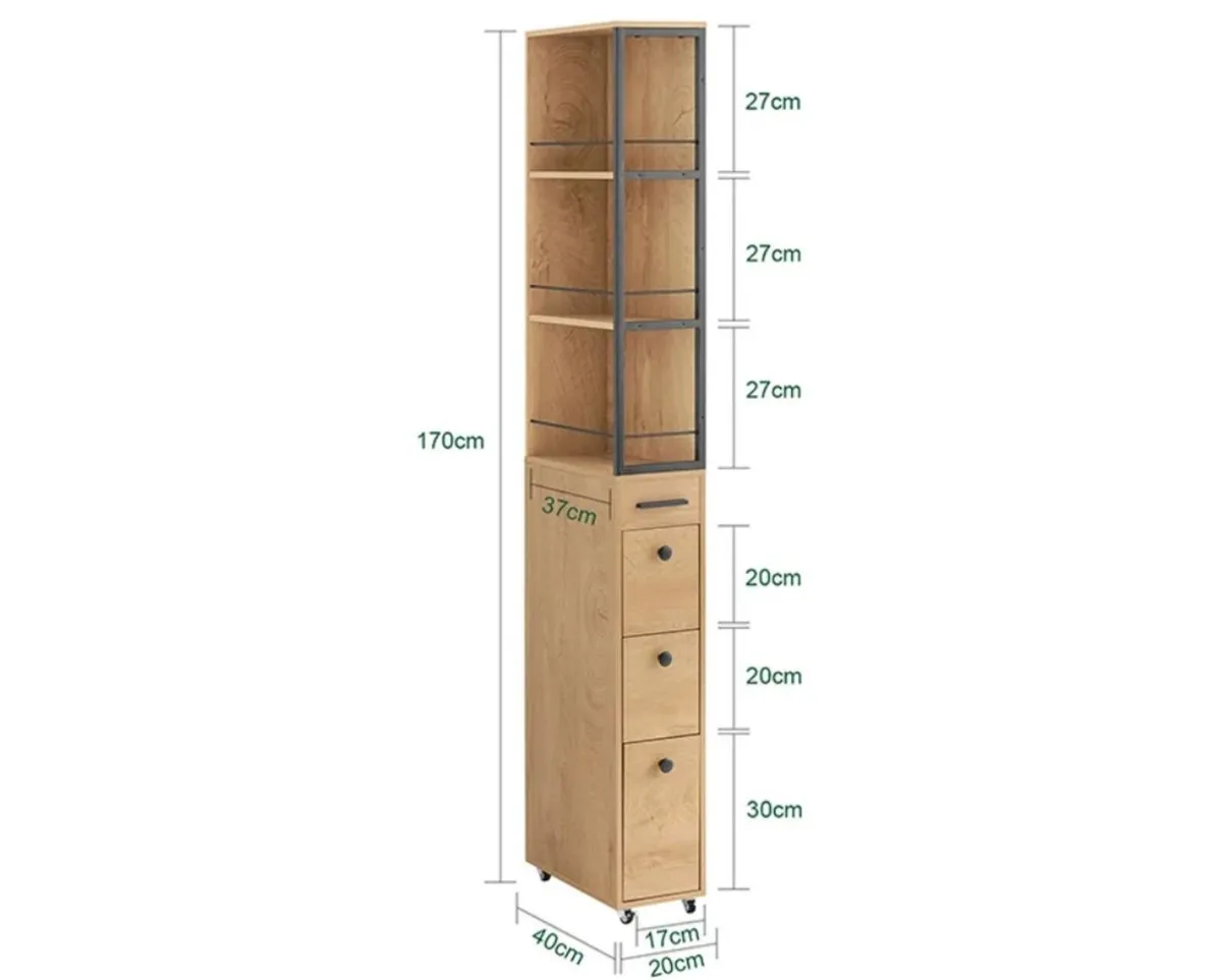 Slim Storage Cabinet with 3 Drawers and Wheels - Image 4