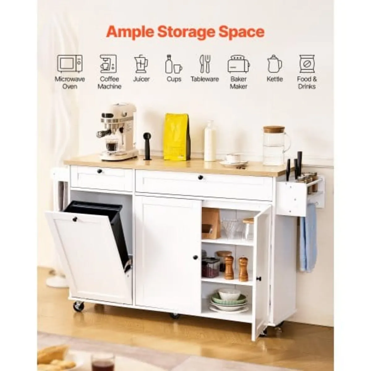 Kitchen Island Cart with Storage, 153 cm Wide Mobi - Image 2