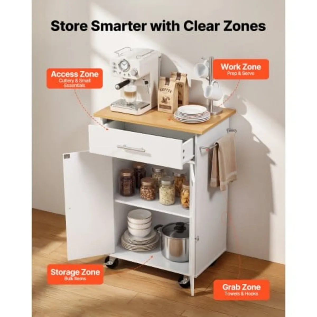 Kitchen Island Cart with Storage, 631 mm Wide Mobi - Image 2