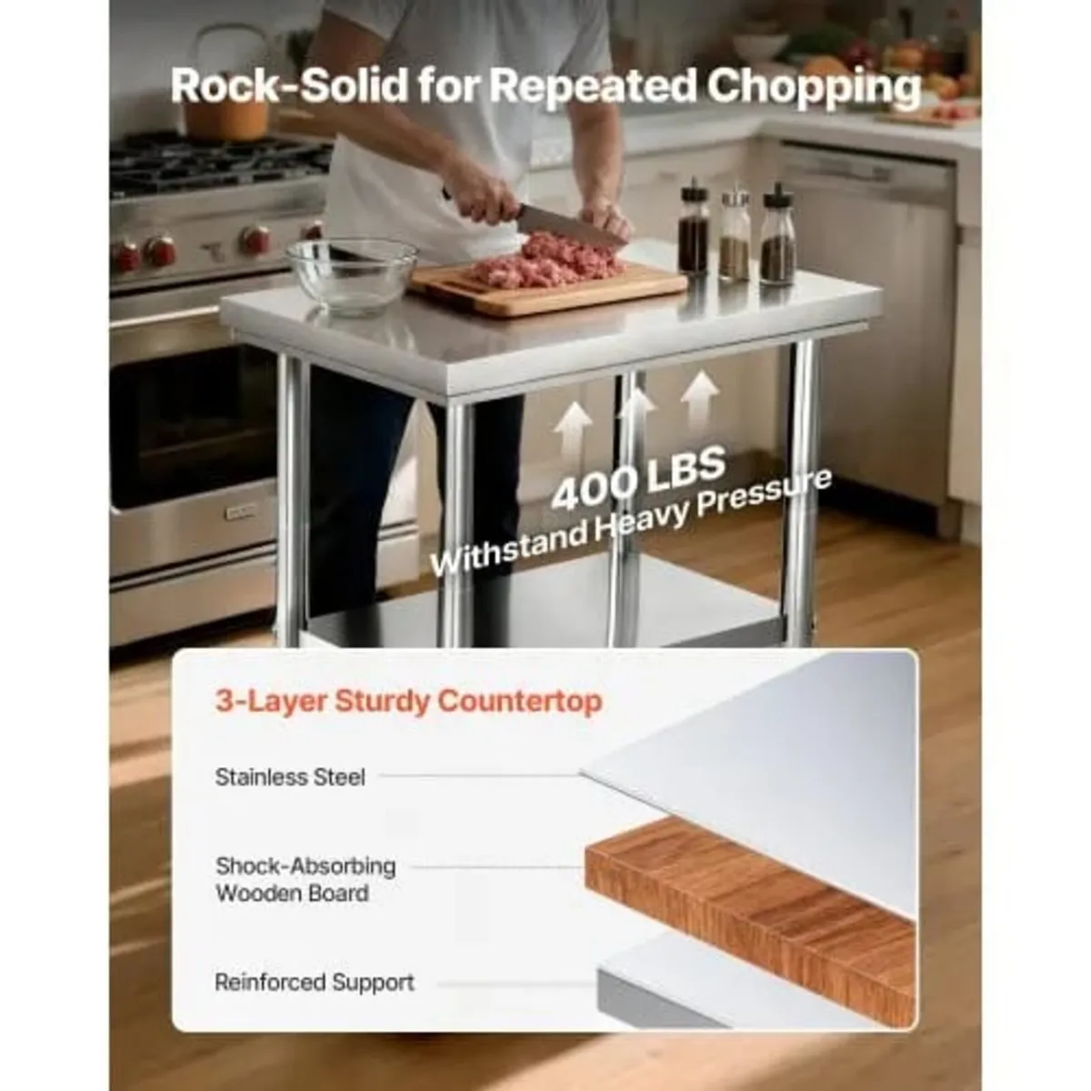 Stainless Steel Table, 60 x 76 cm Food Prep Workta - Image 2