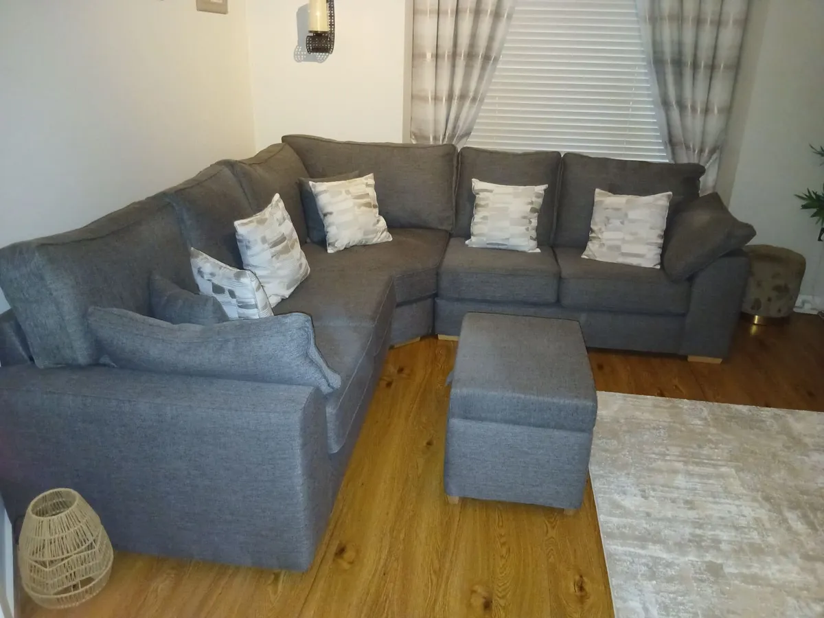 Large L shape couch, 2 seater and footstool - Image 2