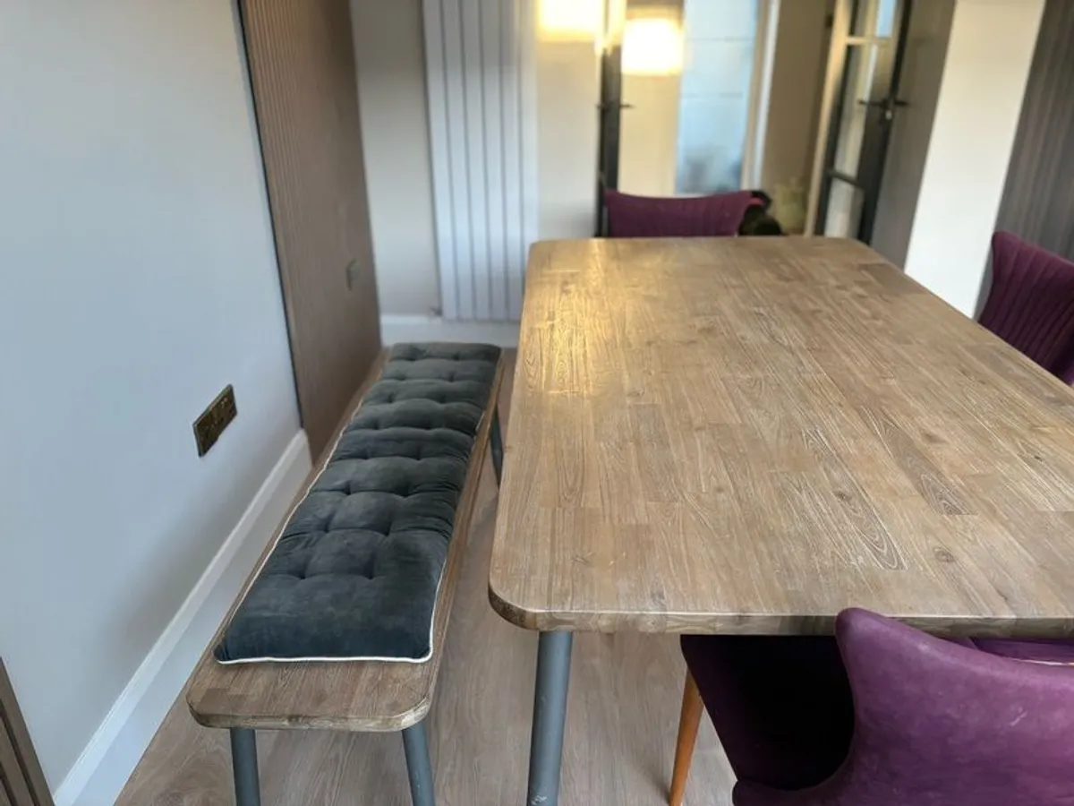 Walnut table chairs and bench (from EZ Furniture) for  sale - Image 3