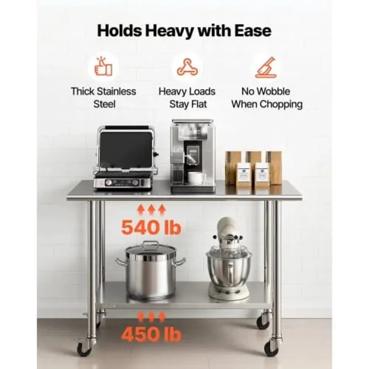 Stainless Steel Work Table, 61x122 cm Food Prep Ta - Image 4