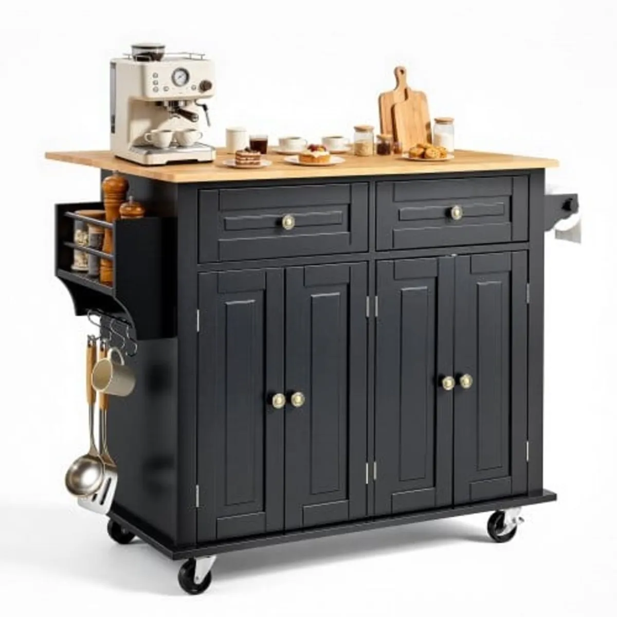 Kitchen Island Cart, 43" Wood Top Mobile Carts wit - Image 1