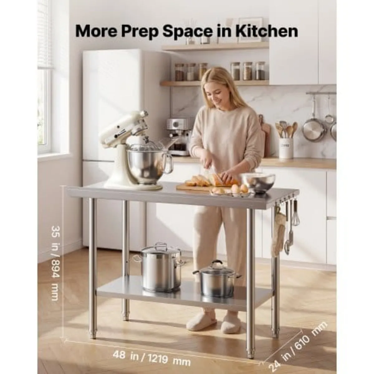 Stainless Steel Work Table, 61x122 cm Food Prep Ta - Image 3