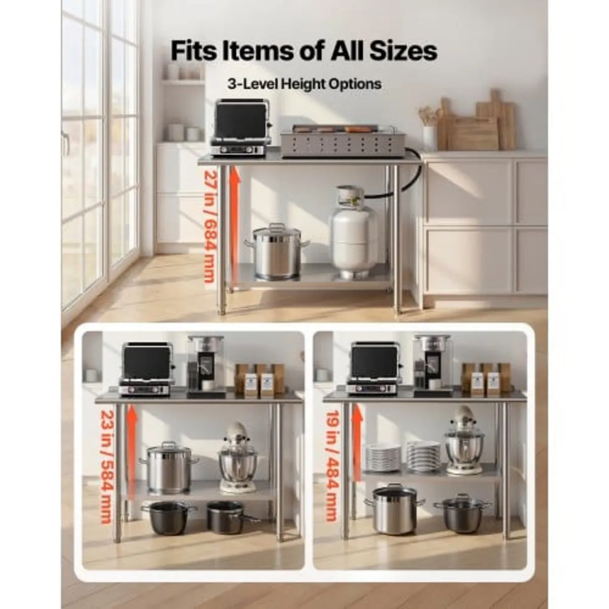 Stainless Steel Work Table, 61x122 cm Food Prep Ta - Image 4