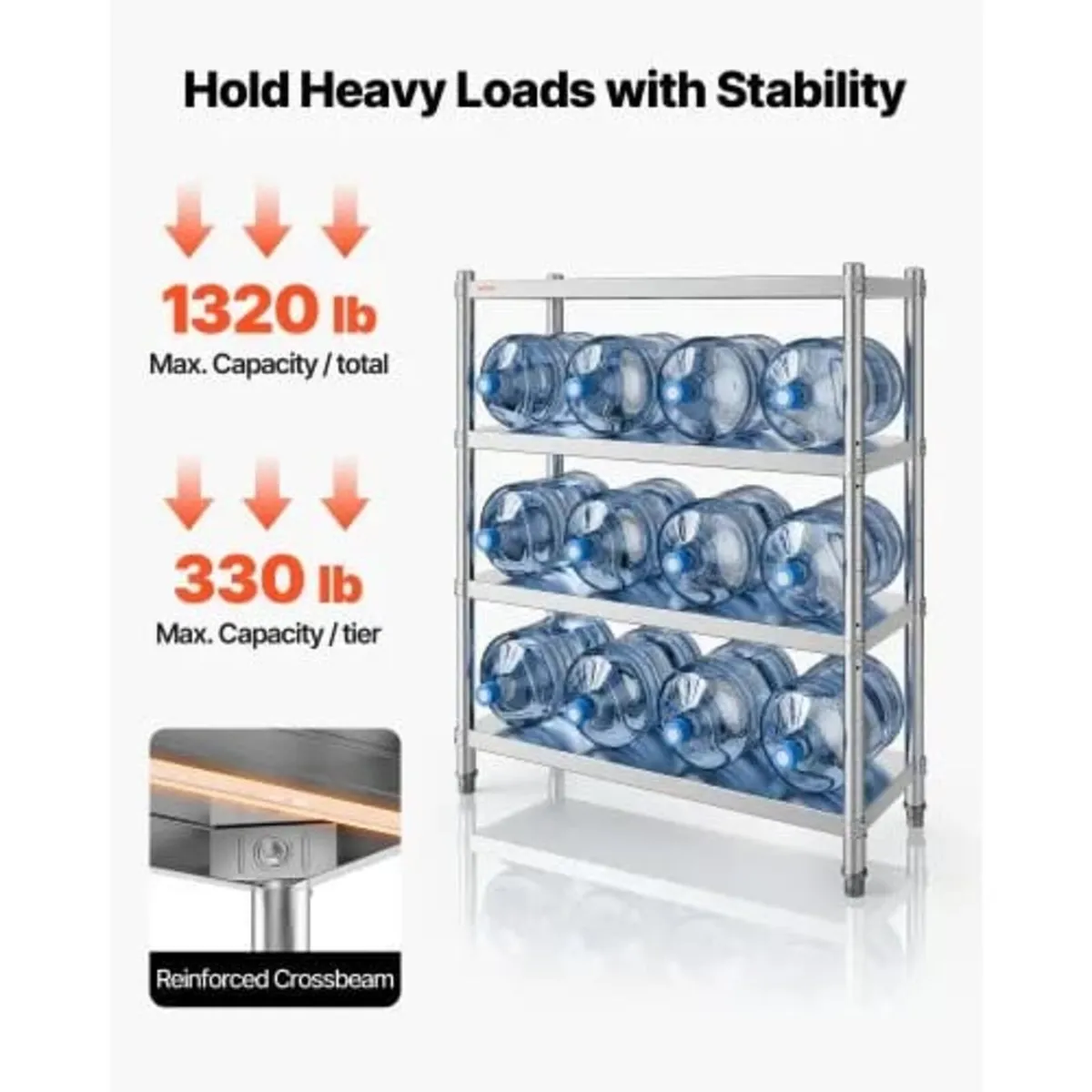 Stainless Steel Shelving, 118.9 x 47 cm 4 Tier Adj - Image 2