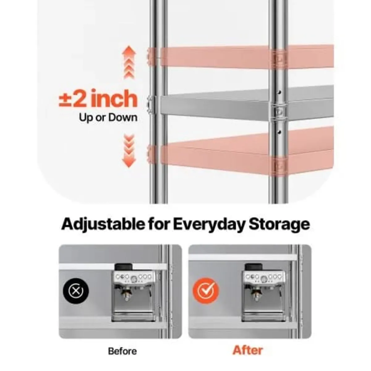 Stainless Steel Shelving, 118.9 x 47 cm 4 Tier Adj - Image 3