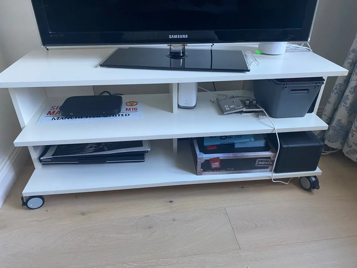 White IKEA TV Bench on Wheels - Image 1