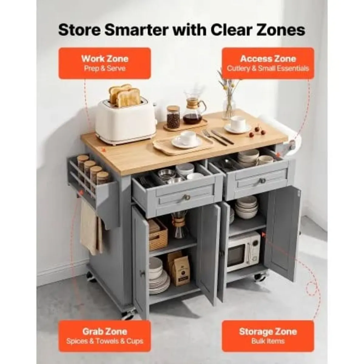 Kitchen Island Cart with Storage, 1110 mm Wide Mob - Image 4