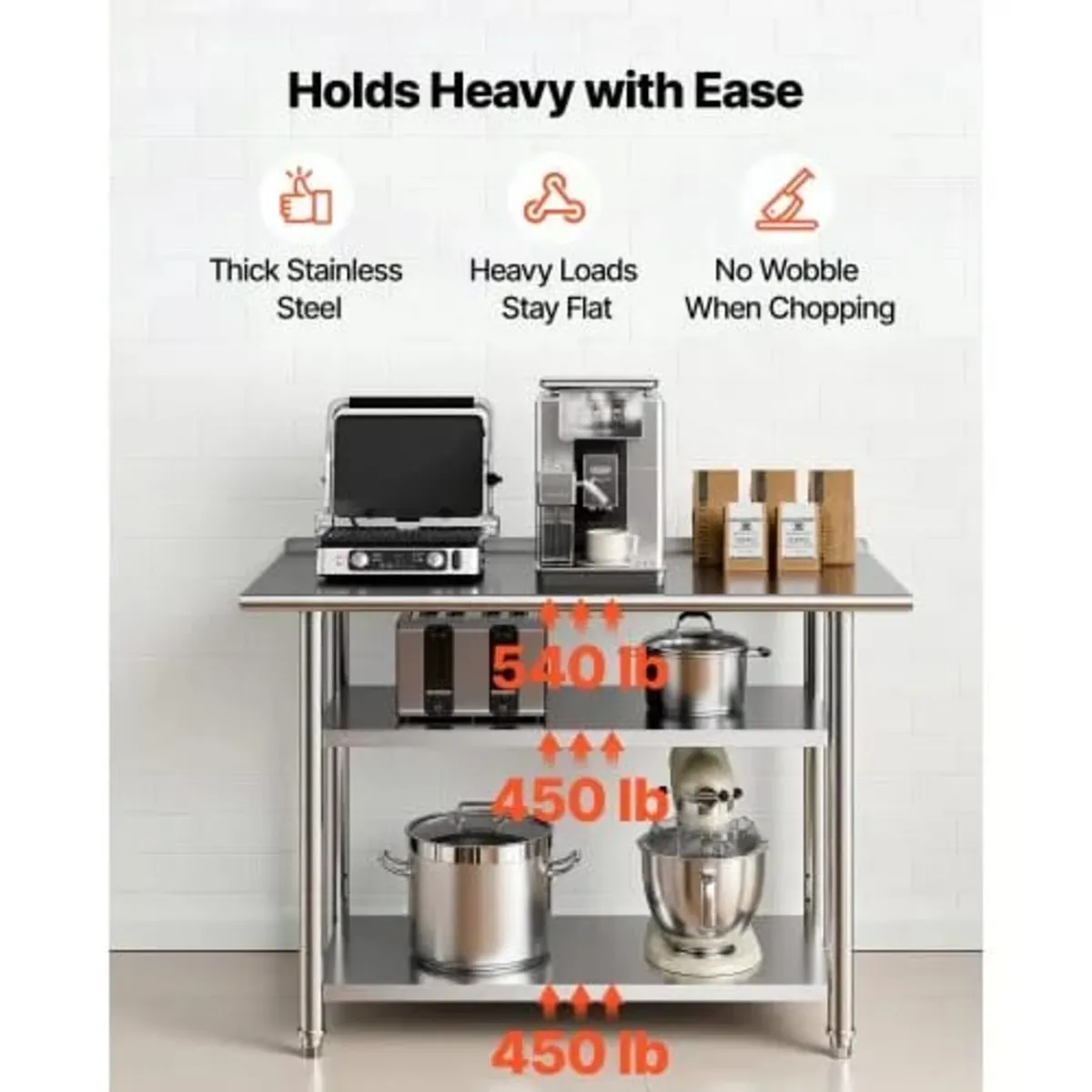 Stainless Steel Work Table, 61x122 cm Food Prep Ta - Image 2