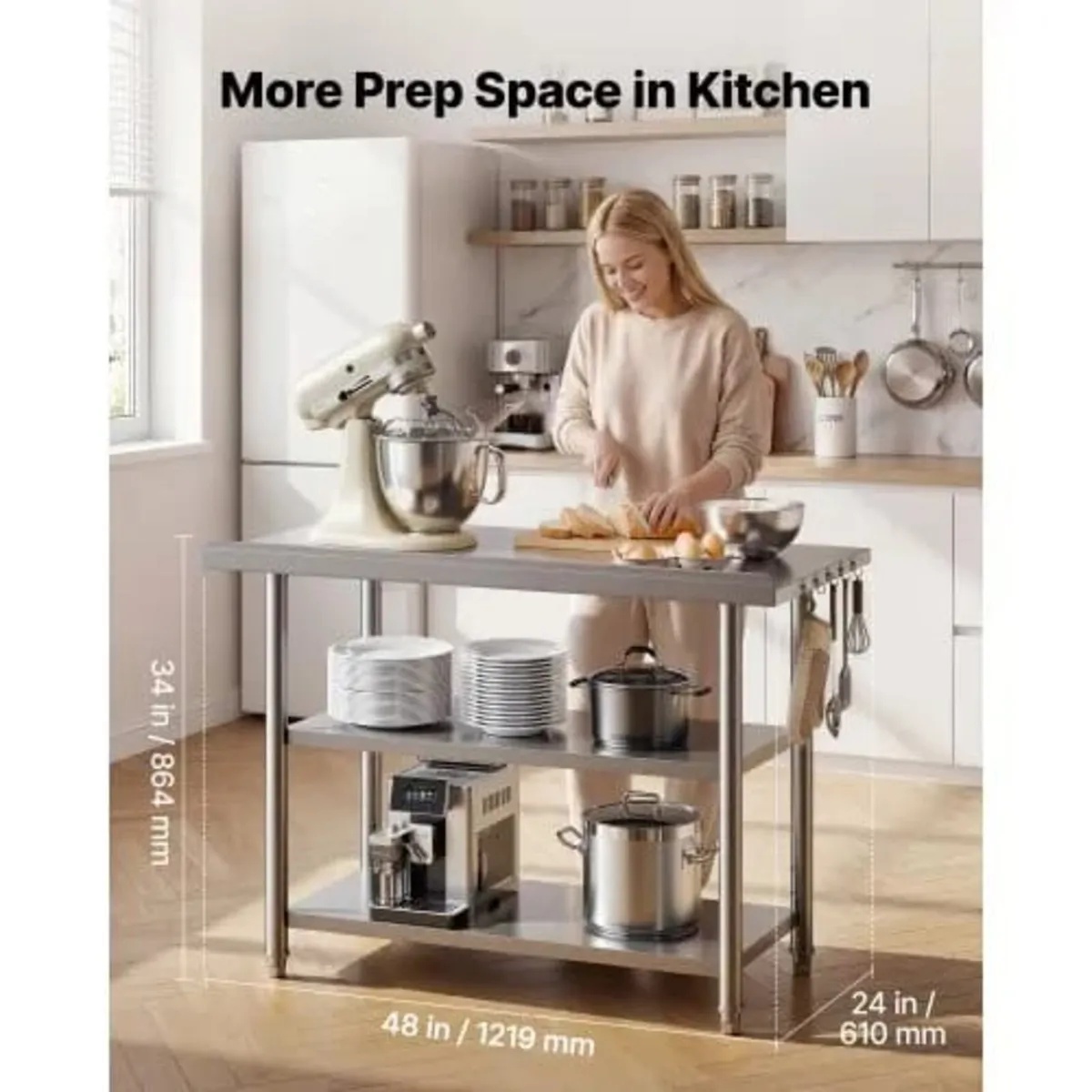 Stainless Steel Work Table, 61x122 cm Food Prep Ta - Image 3