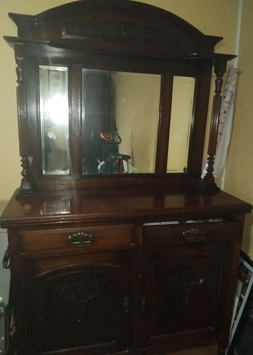 Hall mirror unit with drawers and cupboard - Image 3