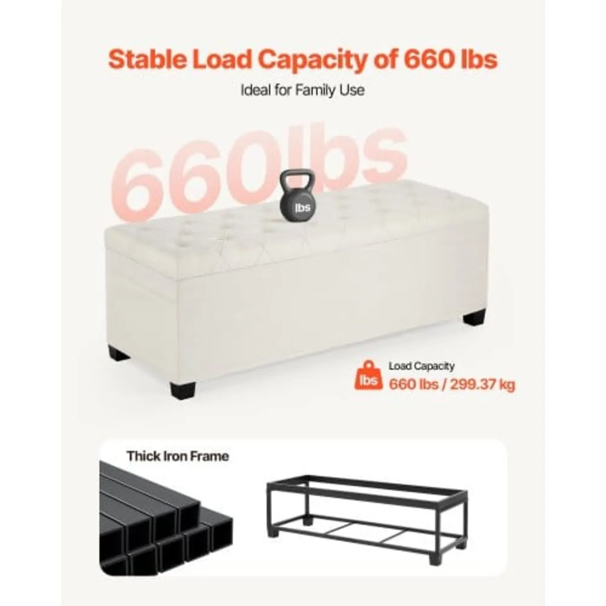 Storage Ottoman Bench, Button-Tufted End of Bed Be - Image 2