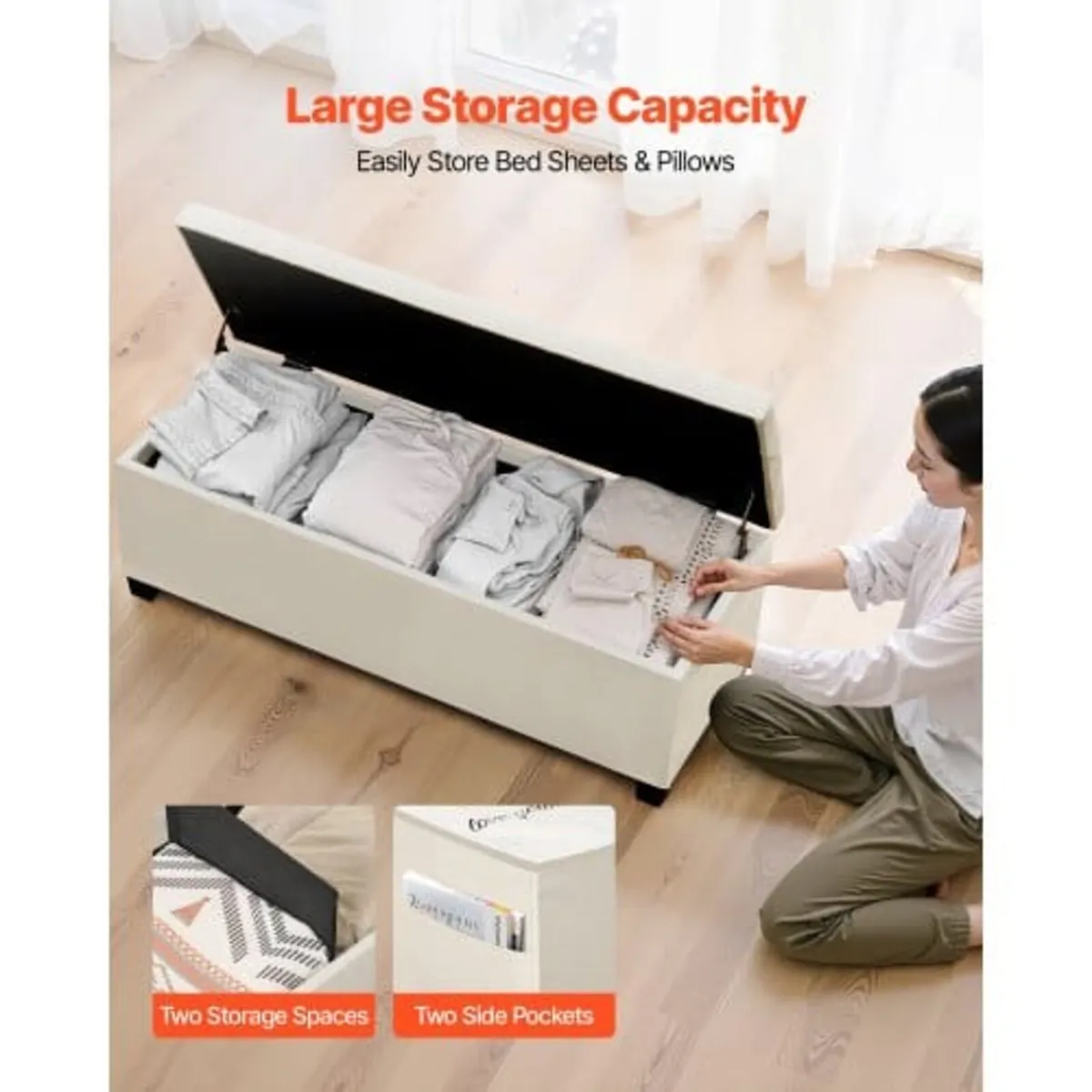 Storage Ottoman Bench, Button-Tufted End of Bed Be - Image 4