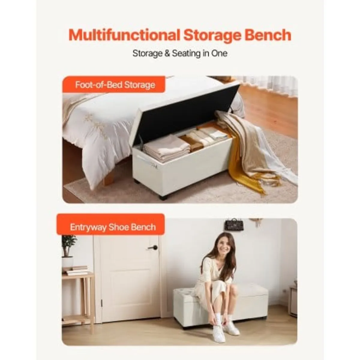 Storage Ottoman Bench, Button-Tufted End of Bed Be - Image 3