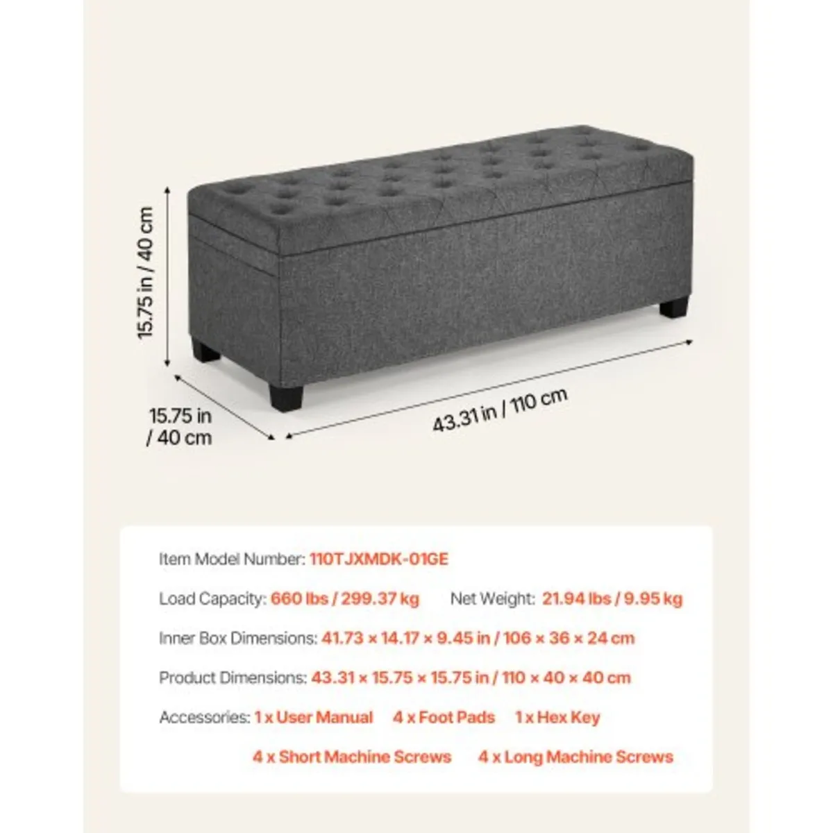 Storage Ottoman Bench, Button-Tufted End of Bed Be - Image 2