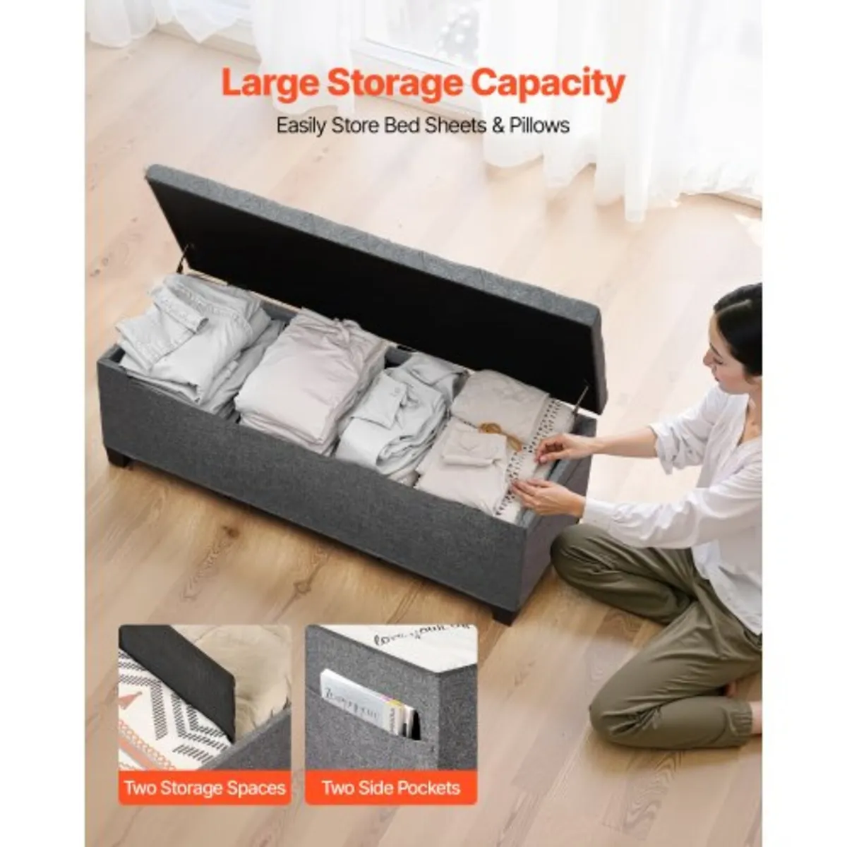 Storage Ottoman Bench, Button-Tufted End of Bed Be - Image 3